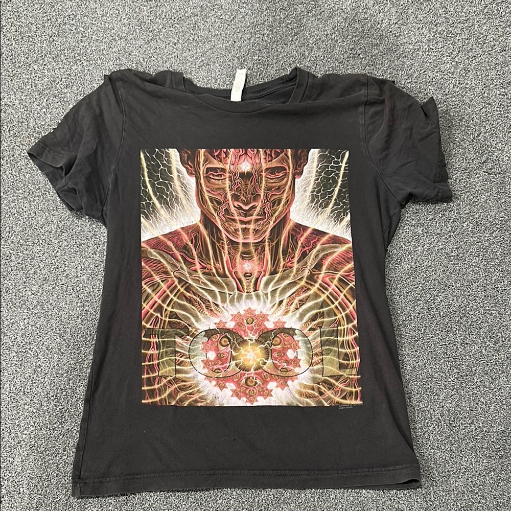 Black Graphic T-Shirt with Psychedelic Design— TOOL band